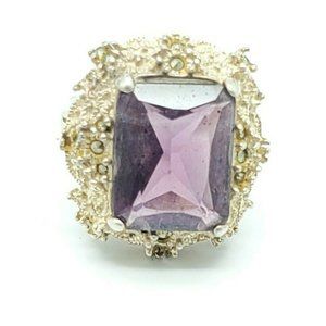 925 Sterling Silver Marcasite / Amethyst Cz. Ring